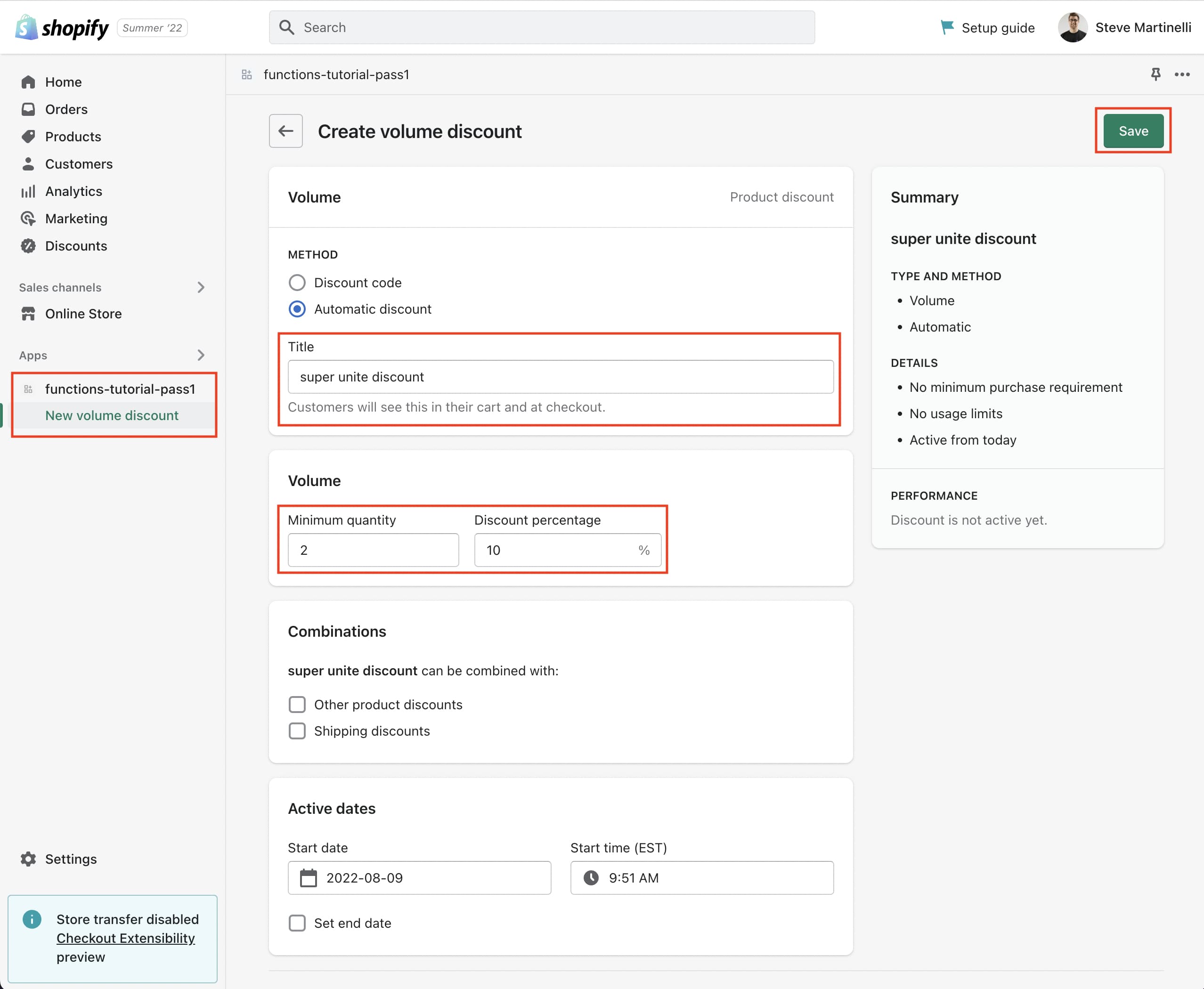 An image showing a discount type that was created by a Shopify function.